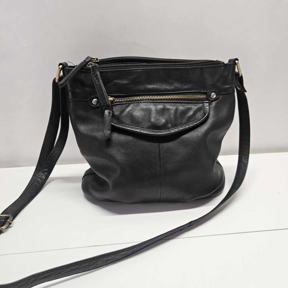 Vintage GREAT AMERICAN LEATHER WORKS Medium Black Leather Shoulder Bag